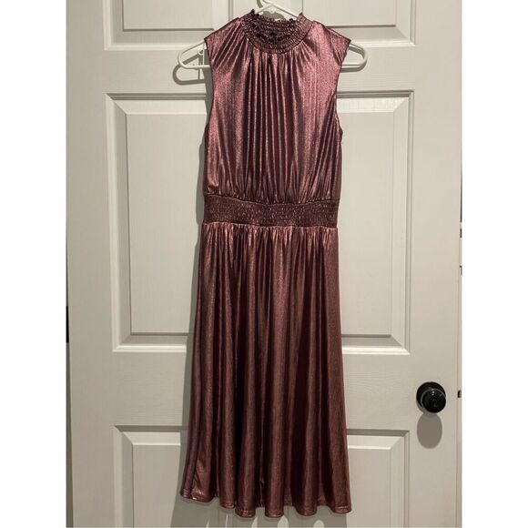 ModCloth Make It a Night To Remeber Smocked Neck & Waist Metallic Bronze Dress - Picture 2 of 14